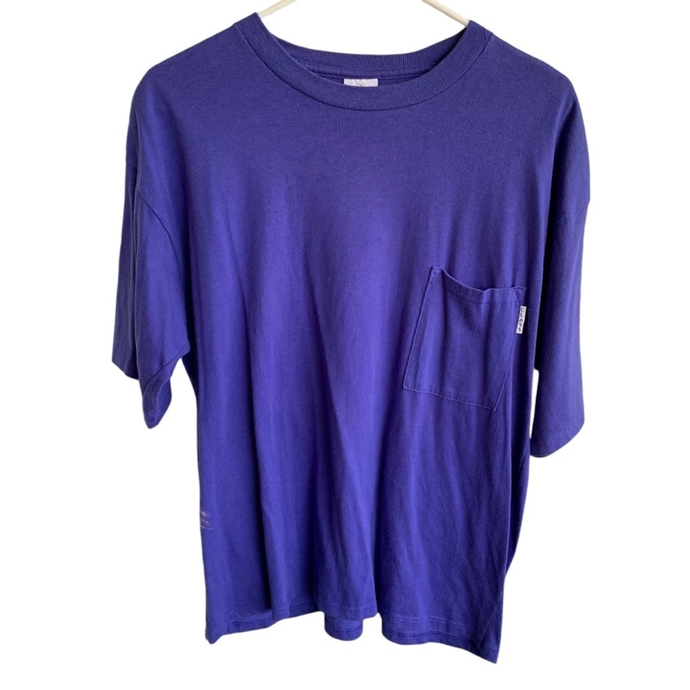 Vintage Tee Shirt Blue Purple Blank Mens Adult Size 42 70s 80s Pocket